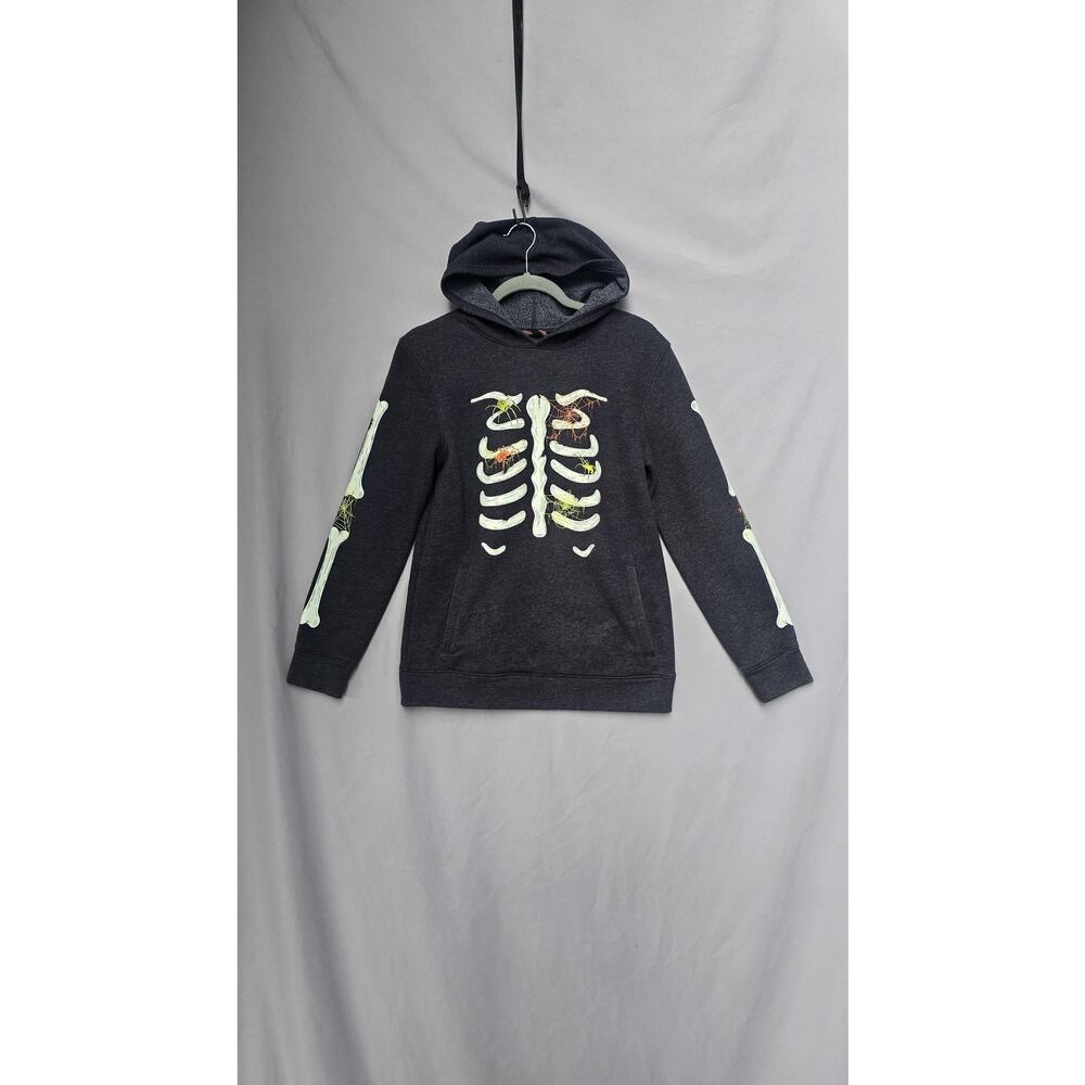 Cat & Jack Hoodie Boys 12-14 Gray Skeleton Glow In Dark Spiderweb Halloween